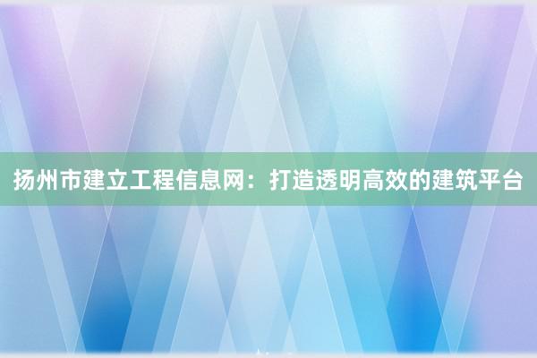 扬州市建立工程信息网：打造透明高效的建筑平台